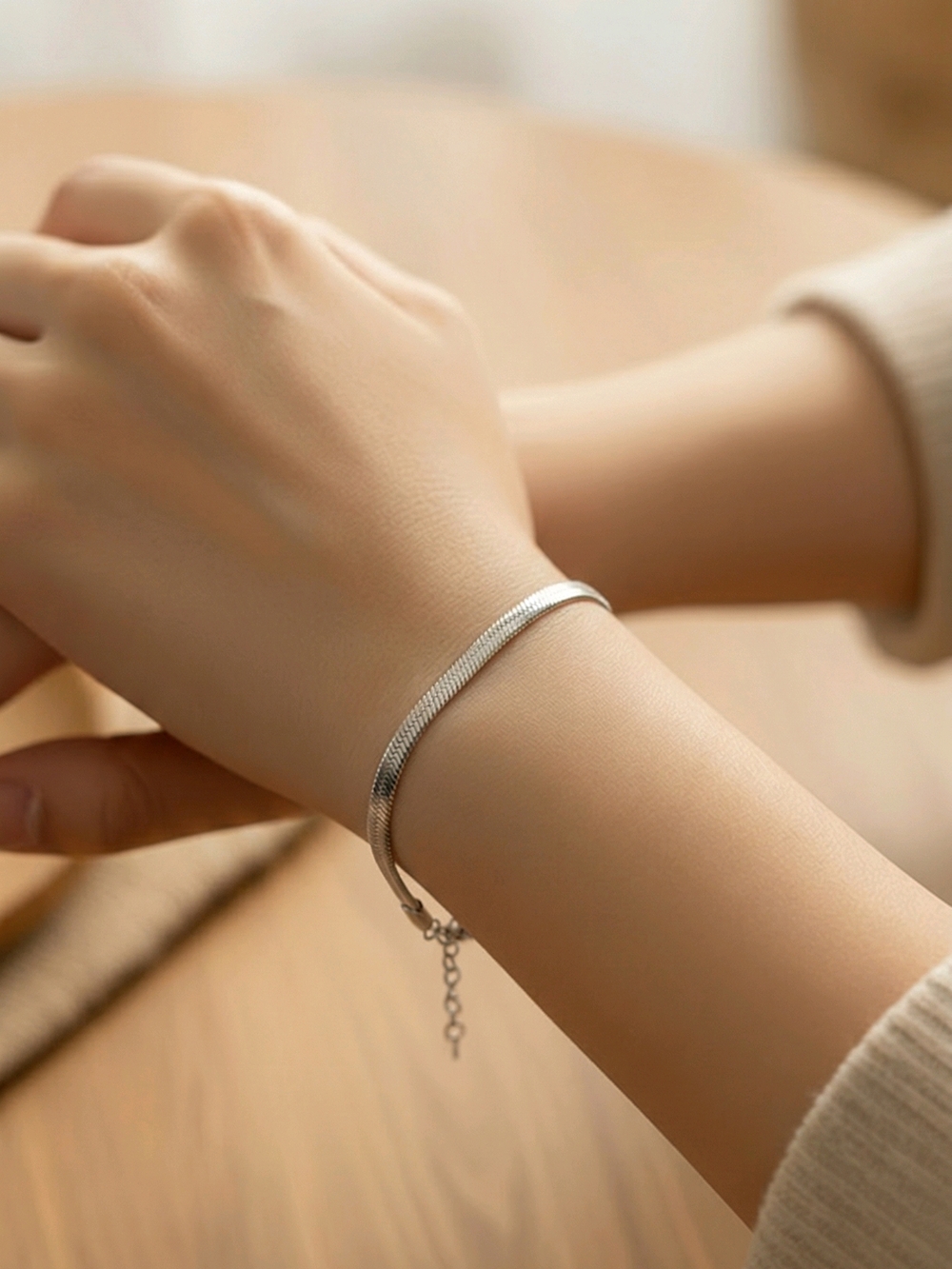 Flat Herringbone Bracelet Silver Stainless Steel 2mm Minimal Chic Modern Sleek